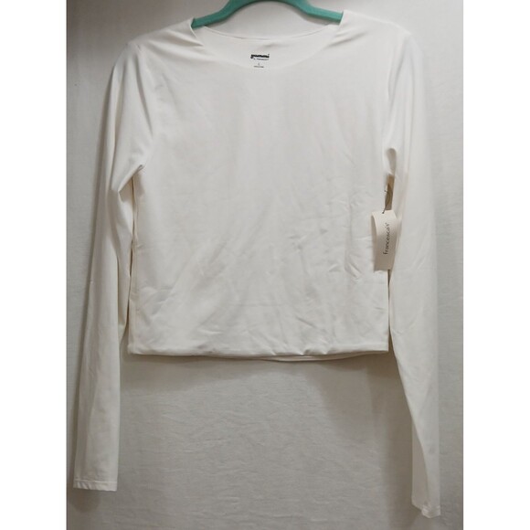 NWT! Yummi by Francesca’s White L/S Large Crew Neck Spandex Compression Top Soft - Picture 1 of 5